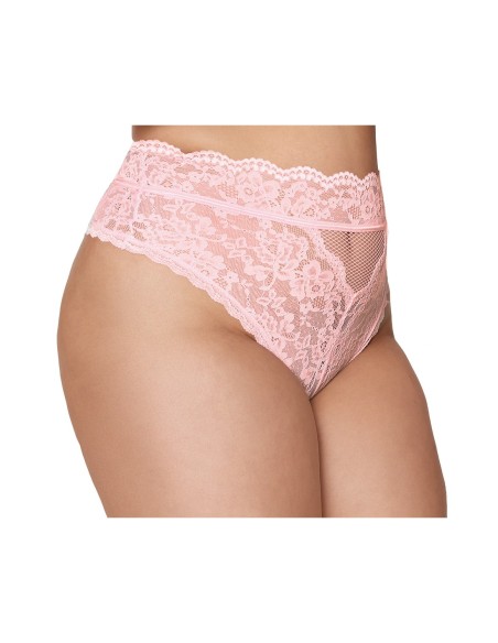 Tanga de encaje talle alto rosa talla grande - DG1477XPNK