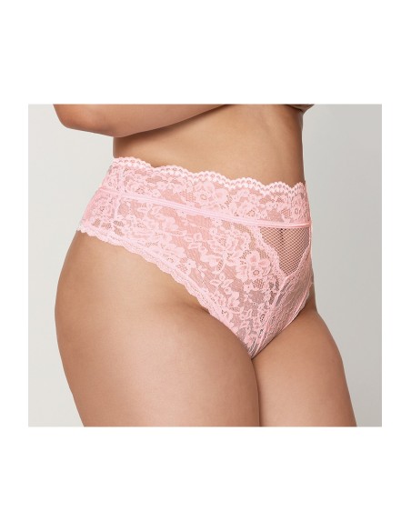 Tanga de encaje talle alto rosa talla grande - DG1477XPNK