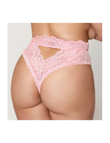 Tanga de encaje talle alto rosa talla grande - DG1477XPNK