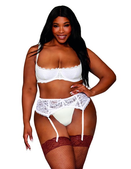 Soutien-gorge, grande taille, Demi-seins à armatures en dentelle blanche - DG13252XWHT