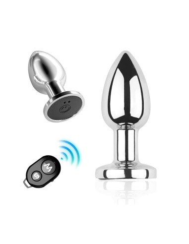 Vibrating stainless steel anal plug size M with remote control, USB - RY-207-M