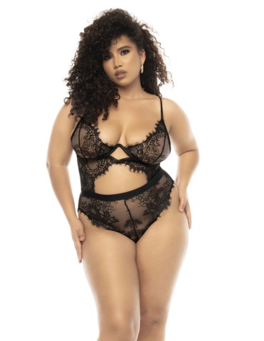 Body Nairobi talla grande de encaje negro con aros y tirantes ajustables - MAL8854XBLK