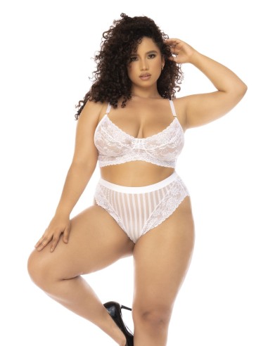 Emberly Conjunto de braguitas y sujetador de talle alto de 2 piezas, color blanco, talla grande - MAL8842XWHT