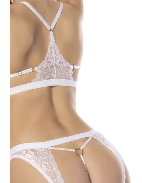 Conjunto de 2 piezas Goldie blanco, sujetador con aros y tirantes ajustables y braguita tanga abierta - MAL8840WHT