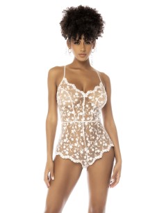 Celina witte, transparante bodysuit met geborduurd kant, verstelbare bandjes - MAL7543STWT