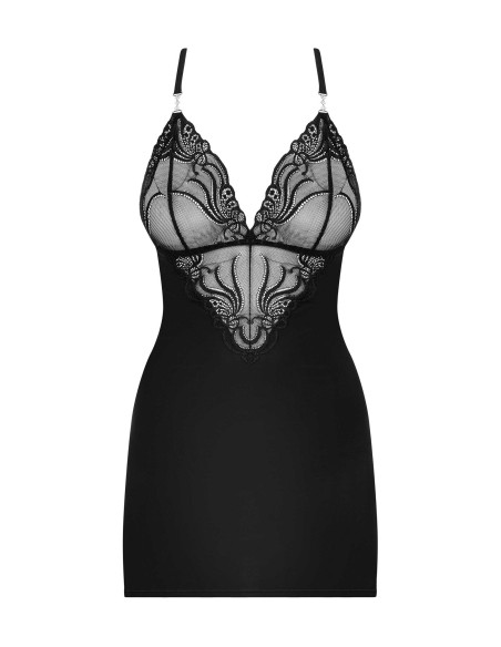 828-CHE-1 Camisón y Tanga - Negro