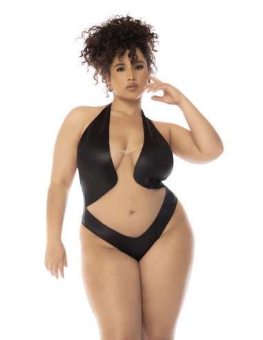 Body dos nu Romy grande taille couleur noir et chair, résille transparente - MAL2745XNUBK