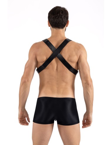 Men's faux leather harness with crossed straps in the back - LM302412152