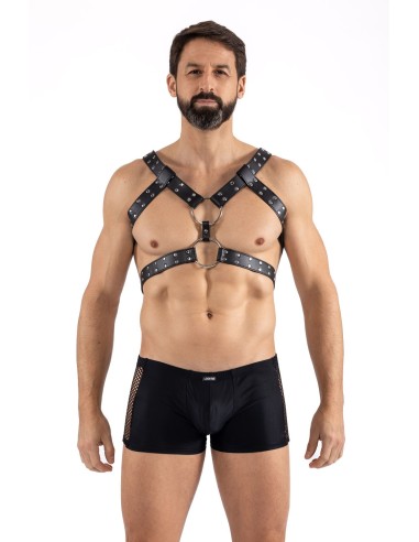 Men's faux leather harness with straps connected by large rings - LM302412150