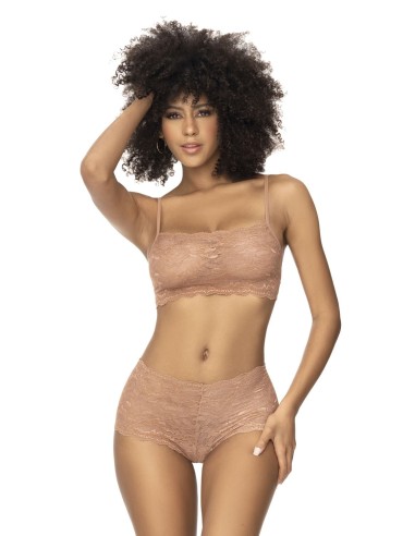 2-piece lace set, strappy top and taupe shorty - MAL206TAUP