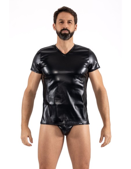 Black Desire black faux leather T-shirt - LM2401-81BLK