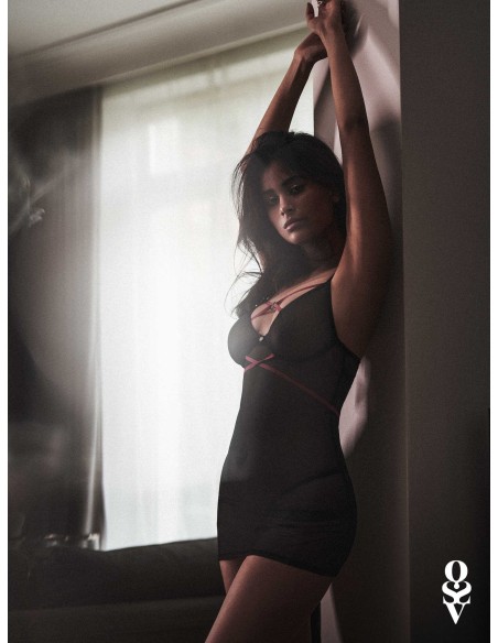 Novenes nightie and thong - Black