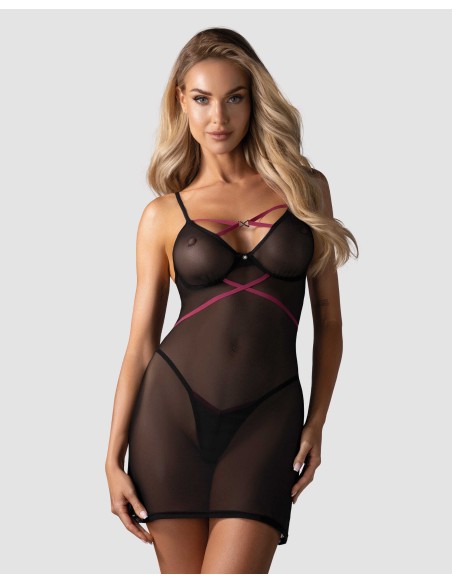 Novenes nightie and thong - Black
