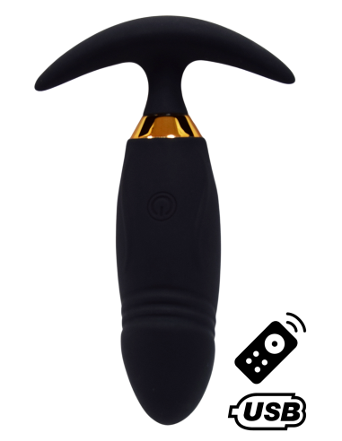 PEACH, Plug Vibrant noir long USB avec télécommande, dans un silicone médical doux et lisse - B72BLK