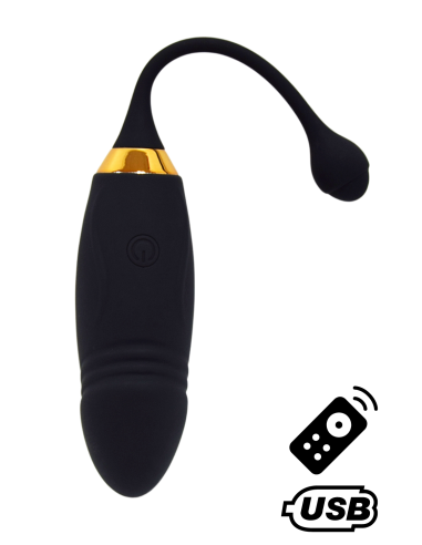 HAPPY, Un Œuf vibrant long USB avec télécommande, dans un silicone médical doux et lisse - B70BLK