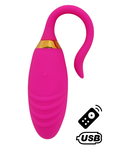 PLEASURE, Un Œuf vibrant USB avec télécommande, dans un silicone médical doux et rainuré - B24PNK