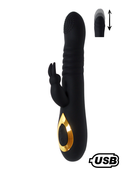 TWIST 2 Zwarte USB heen-en-weer-konijnvibrator in medische siliconen, met 18 stimulatiemodi - BQ587BLK