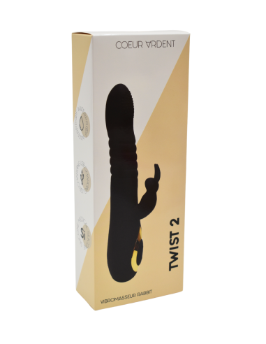 TWIST 2 Zwarte USB heen-en-weer-konijnvibrator in medische siliconen, met 18 stimulatiemodi - BQ587BLK