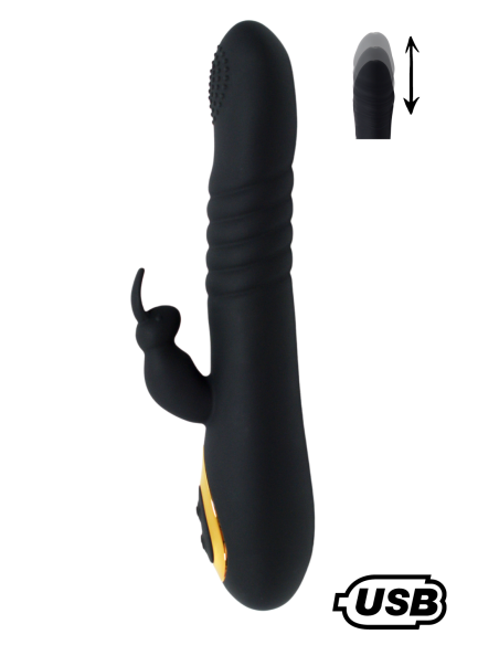 TWIST 2 Zwarte USB heen-en-weer-konijnvibrator in medische siliconen, met 18 stimulatiemodi - BQ587BLK