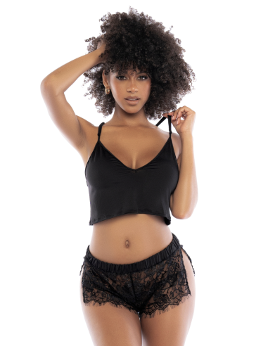 Pyjama 2 pièces, top et short dentelle noir - MAL7514BLK