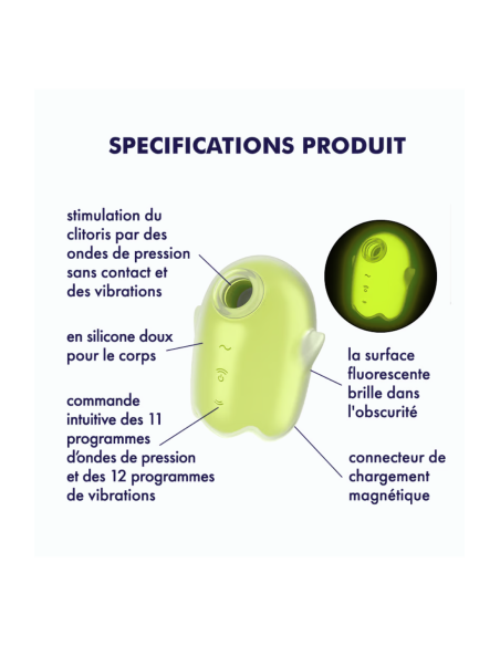 Fluorescerende clitorisstimulator trillingen en gepulseerde lucht USB groen Glowing Ghost Satisfyer - CC597852