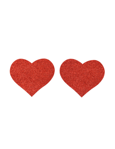 Pair of red glitter heart adhesive nipple covers - NP-1049RED