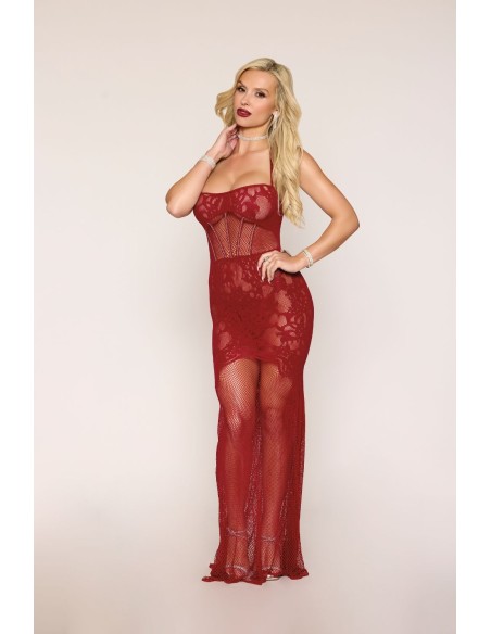 Red Fishnet Long Nightie - DG0487RED