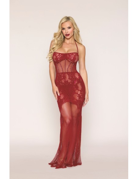 Red Fishnet Long Nightie - DG0487RED
