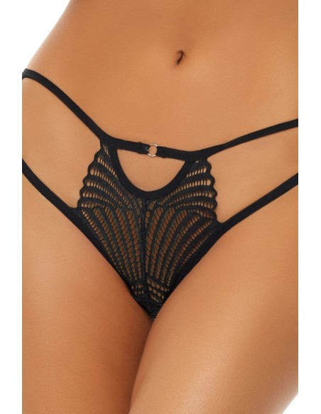 Culotte noire fantaisie ouverte à l'entrejambe - REN1173-BLK