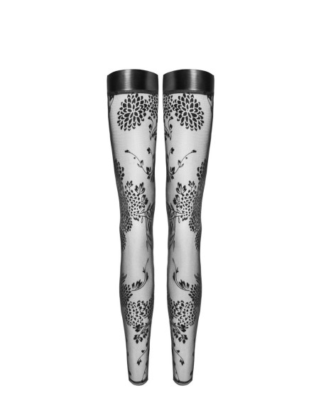 F243 Bas en tulle avec broderie flock à motifs