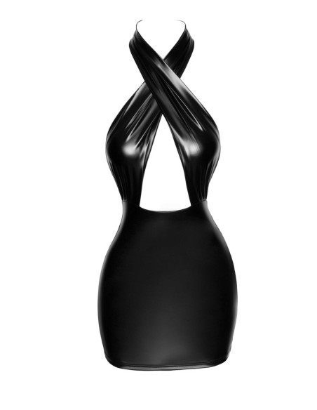 F255 Mini-robe dos nu en Powerwetlook avec encolure enveloppante