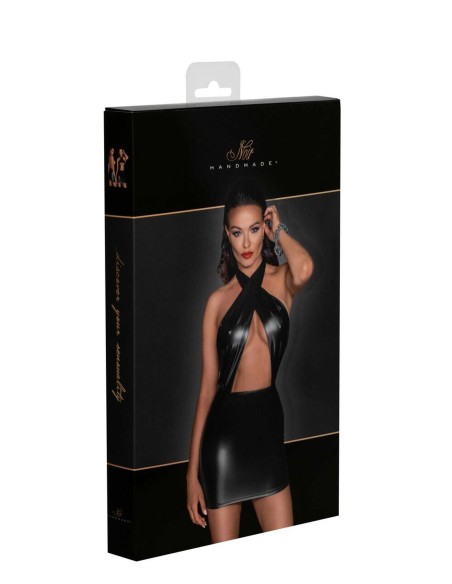 F255 Mini-robe dos nu en Powerwetlook avec encolure enveloppante