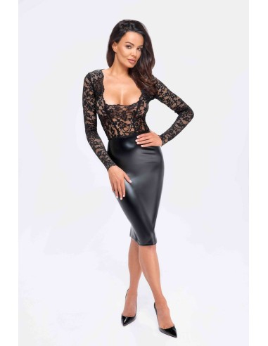 F295 Euphoria Robe midi en dentelle et wetlook