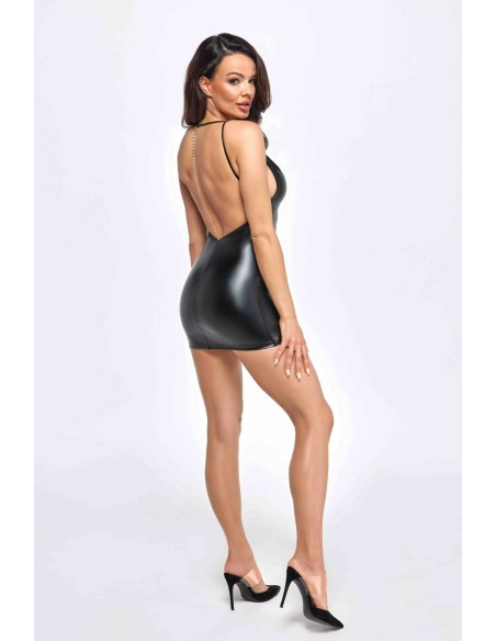 F307 Mirage Mini wetlook dress with rhinestone chain jewel