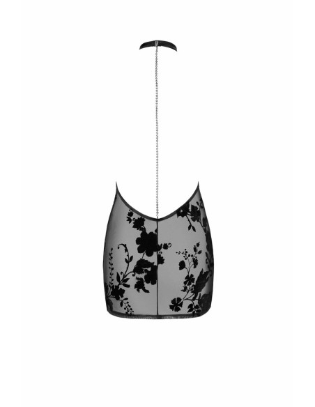 F313 Mythos gevlokte gebreide mini-jurk met strass-kettingjuweel