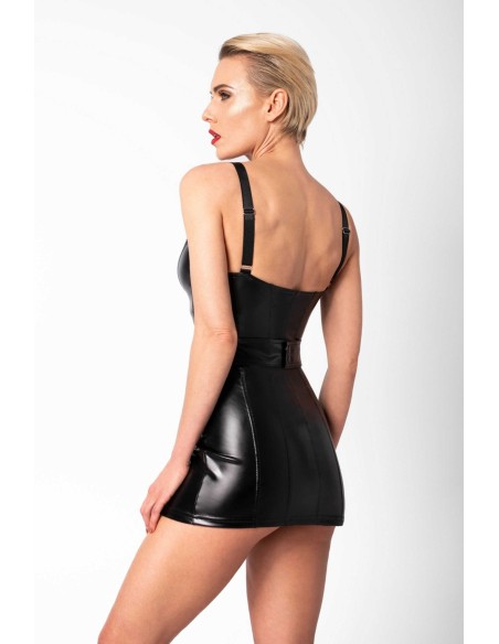 F320 Starlet - Wet Look Mini Dress with Ring Belt