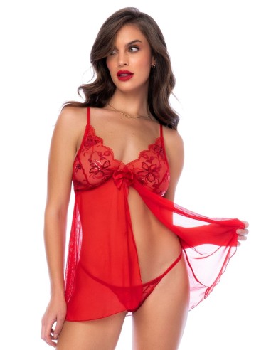 Rode babydoll en bijpassende string - MAL7559RD