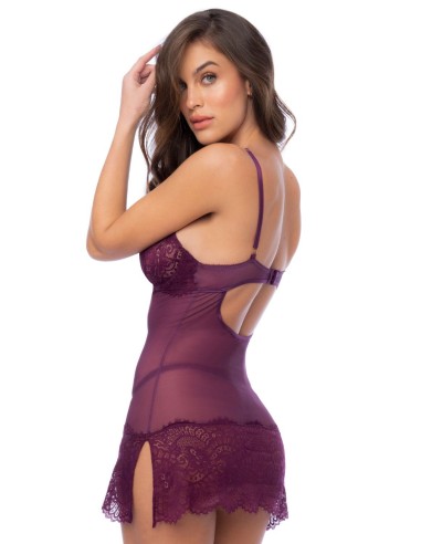 Nuisette en dentelle bordeaux et string assorti - MAL7554WINE