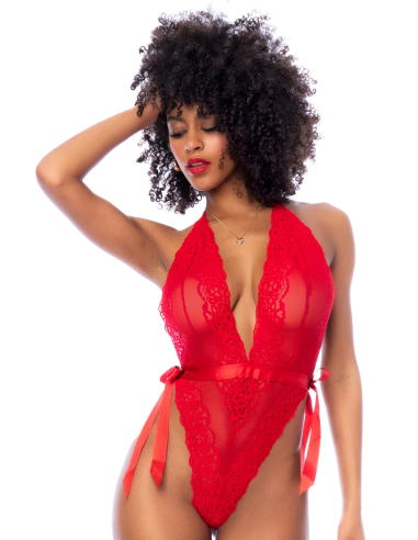 Red Lace Thong Bodysuit - MAL8905RD