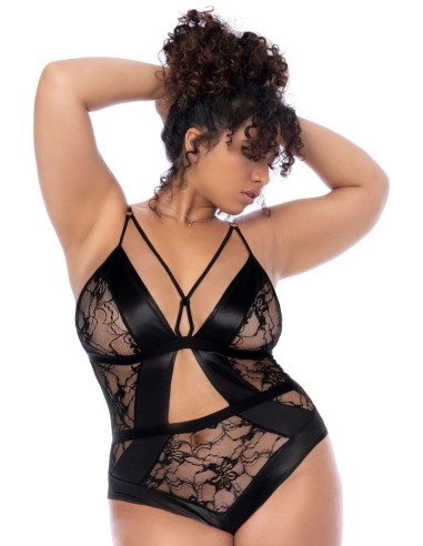 Zwarte bodysuit zonder rug, grote maten - MAL8881XBLK