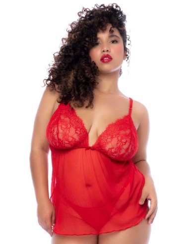 Plus Size Red Short Nightie and Thong - MAL7562XRD