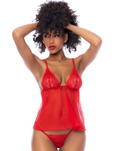 Red short nightie and matching thong - MAL7562RD