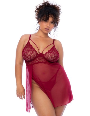 Plus size frambooskleurige nachtjapon en string - MAL7555XROSW