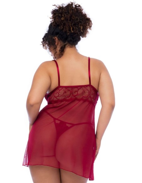 Camisón y tanga color frambuesa talla grande - MAL7555XROSW