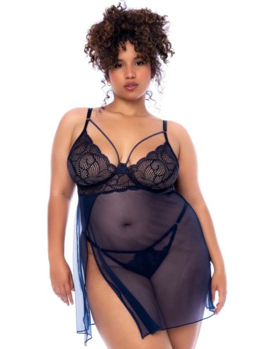 Camisón y tanga azul medianoche talla grande - MAL7555XMNBL