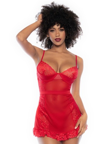 Camisón rojo y tanga a juego - MAL7507RD