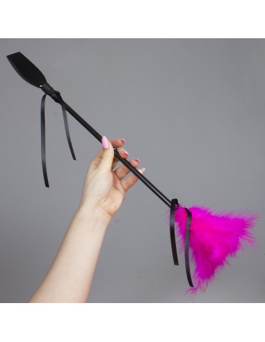 Pink whip with feather duster 50 cm - SP3422F