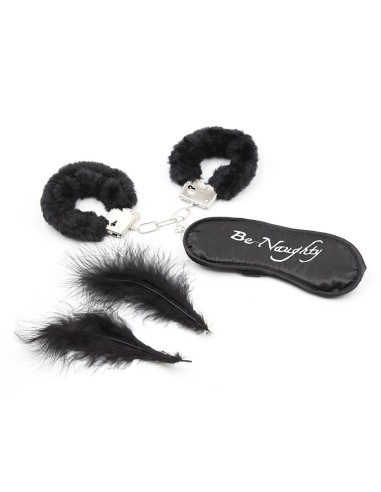 4-piece naughty kit: Handcuffs, 2 feathers and mask - 332400006