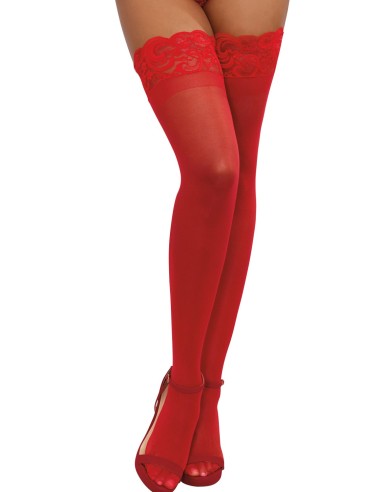 Red nylon stockings with lace garters - DG0005RED