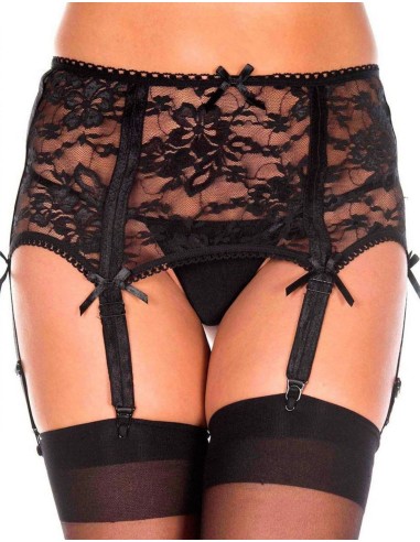 Sexy Black Wide Floral Lace Garter Belt - MH7728BLK